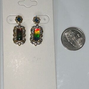 NWT Gems En Vogue Sterling Palladium 14K Accent Ammolite London Blue Earrings